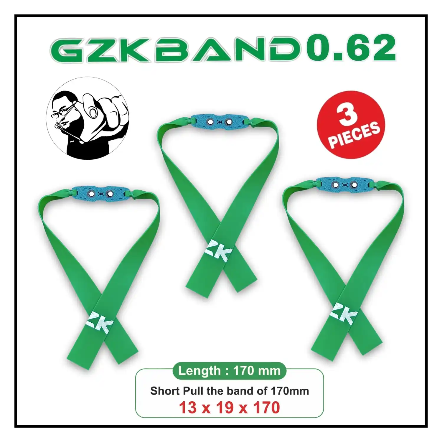 GZK 0.62 Slingshot Rubber Bands | High Elastic Flatbands for Slingshots | Pack of 3 Replacement Bands for Hunting & Target Shooting