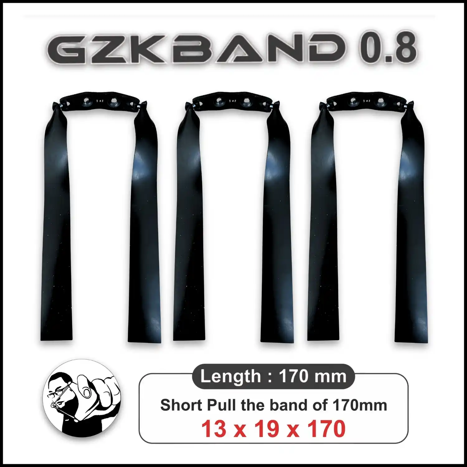 GZK 0.8 Black Slingshot Bands | High Elastic Latex Rubber Flatbands | Pack of 3 Replacement Bands for Hunting & Target Practice