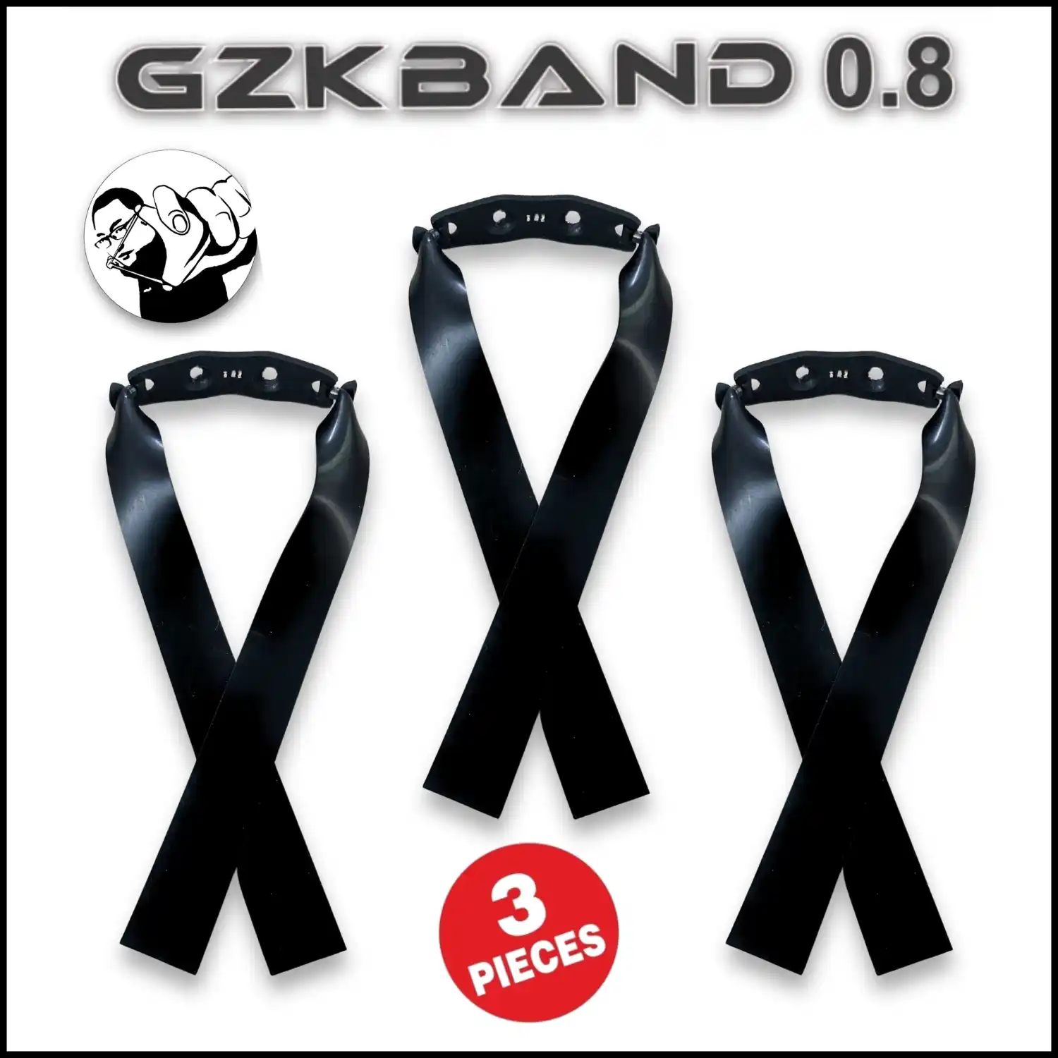 GZK 0.8 Black Slingshot Bands | High Elastic Latex Rubber Flatbands | Pack of 3 Replacement Bands for Hunting & Target Practice