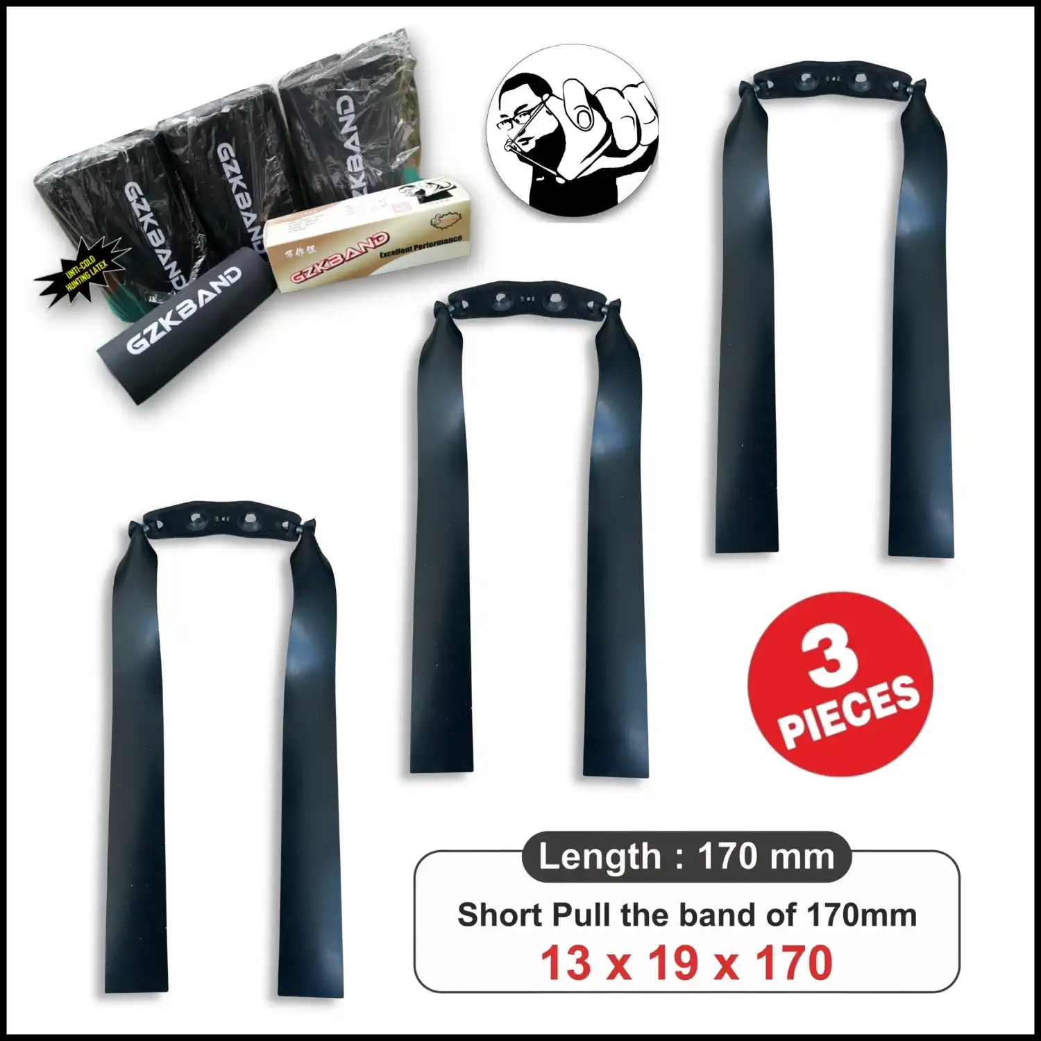GZK 0.8 Black Slingshot Bands | High Elastic Latex Rubber Flatbands | Pack of 3 Replacement Bands for Hunting & Target Practice