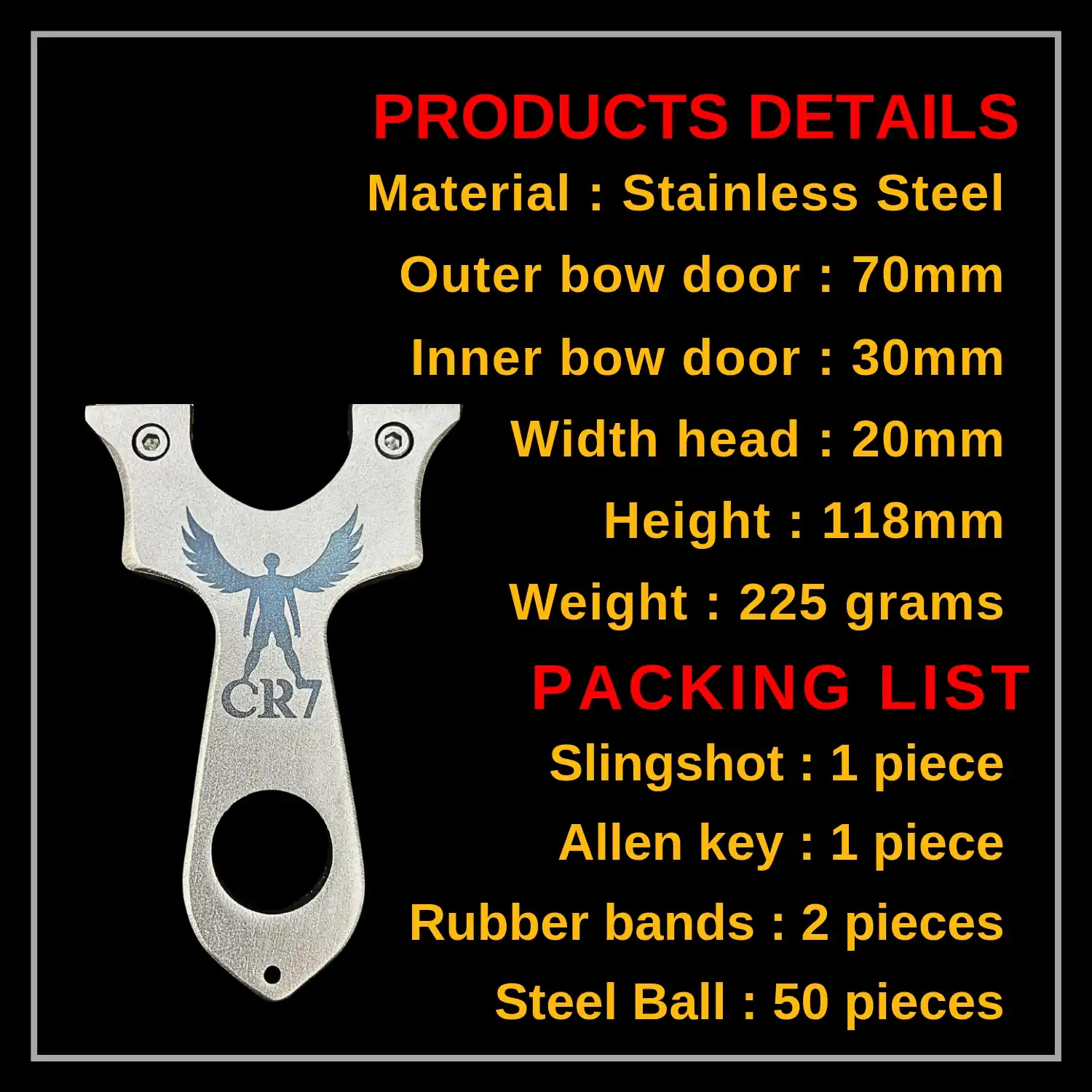 High Impact Stainless Steel Slingshot for Hunting with Precise Rubber Band | Model S7