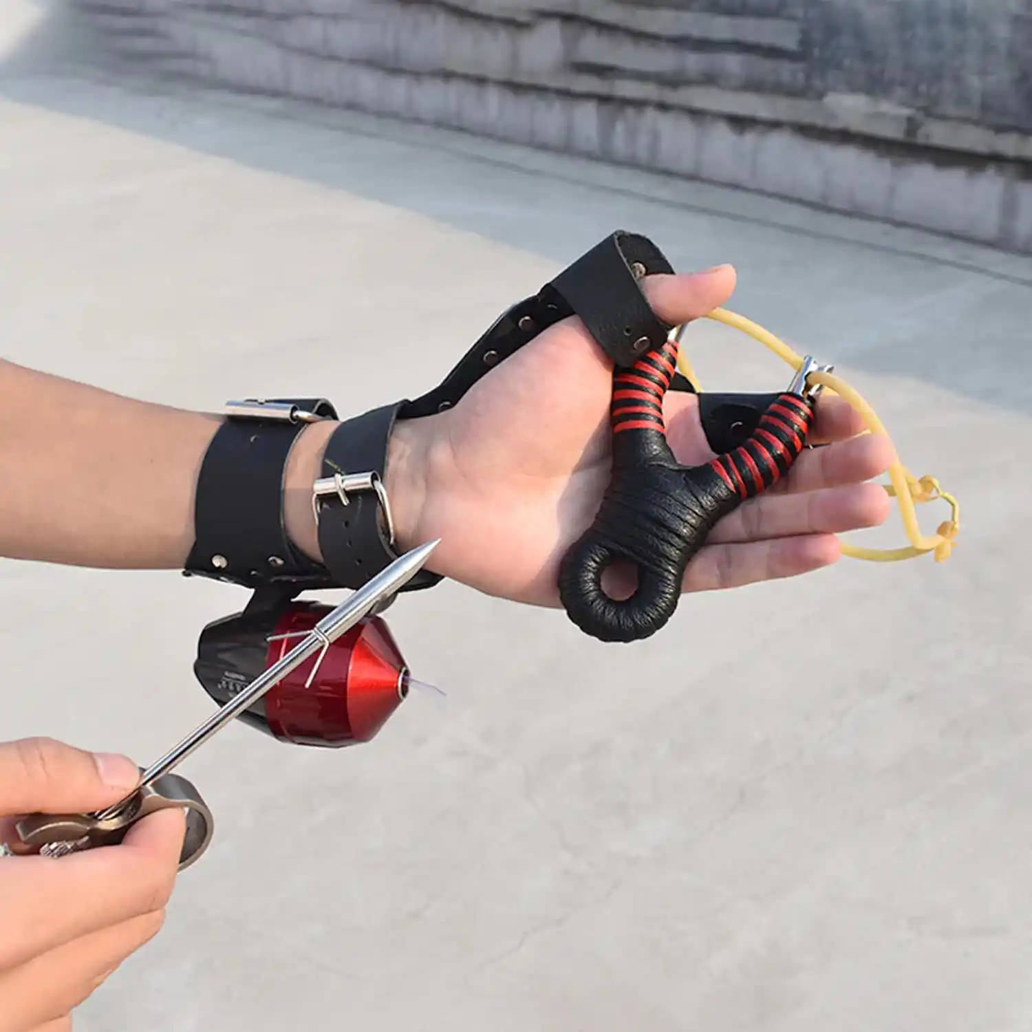 Stainless Steel Fishing Slingshot Set | Red Wrap Outdoor Catapult for Fish & Target Shooting | Left & Right Hand Design