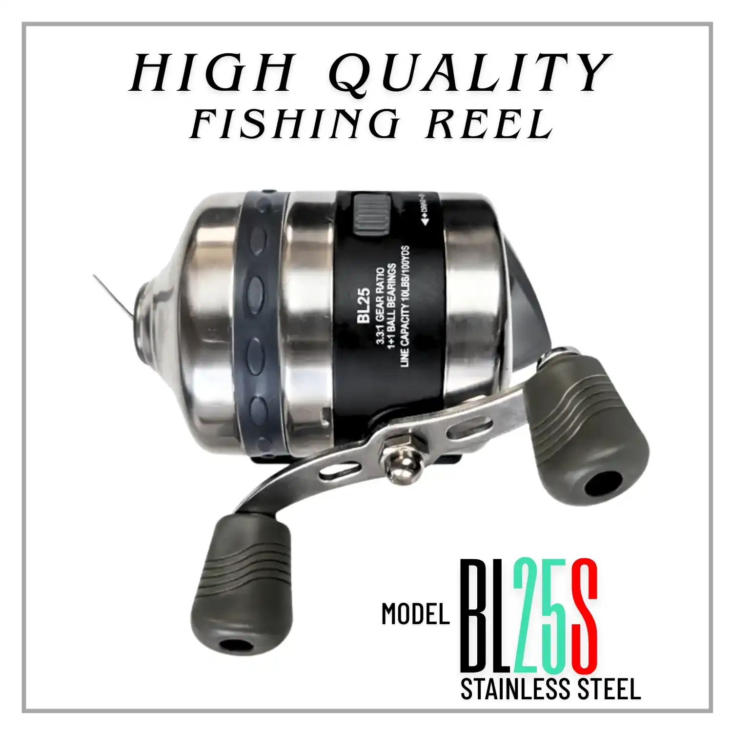 BL25S High quality Stainless Steel Fishing Reel Metal Fishing Reel with Stainless Steel Closed Wheels for Slingshot, BL25S Fishing Reel for Outdoor Hunting