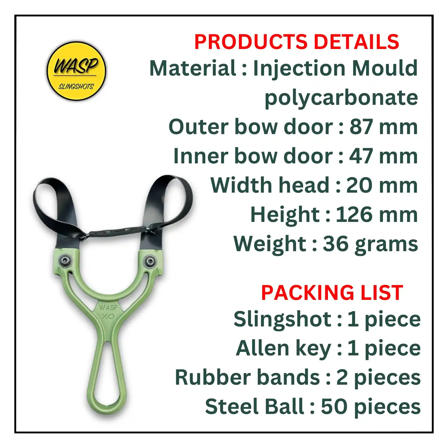 Professional Wasp XO Ultra Green Slingshot for Hunting & Camping | OTT and TTF Imported Hunting Slingshot | Pack of 1