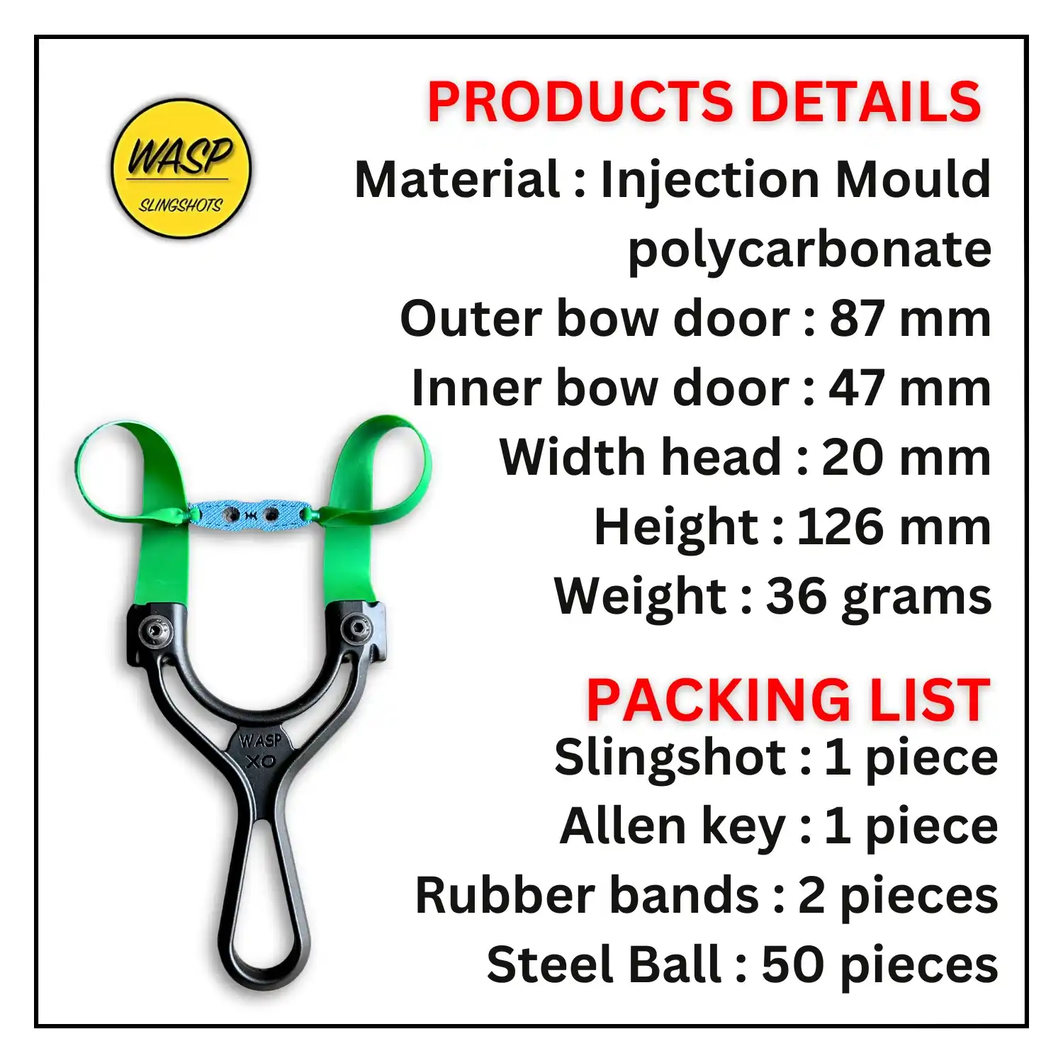 Wasp XO Ultra Light Black Slingshot for Hunting & Camping | OTT and TTF Imported Hunting Slingshot | Pack of 1