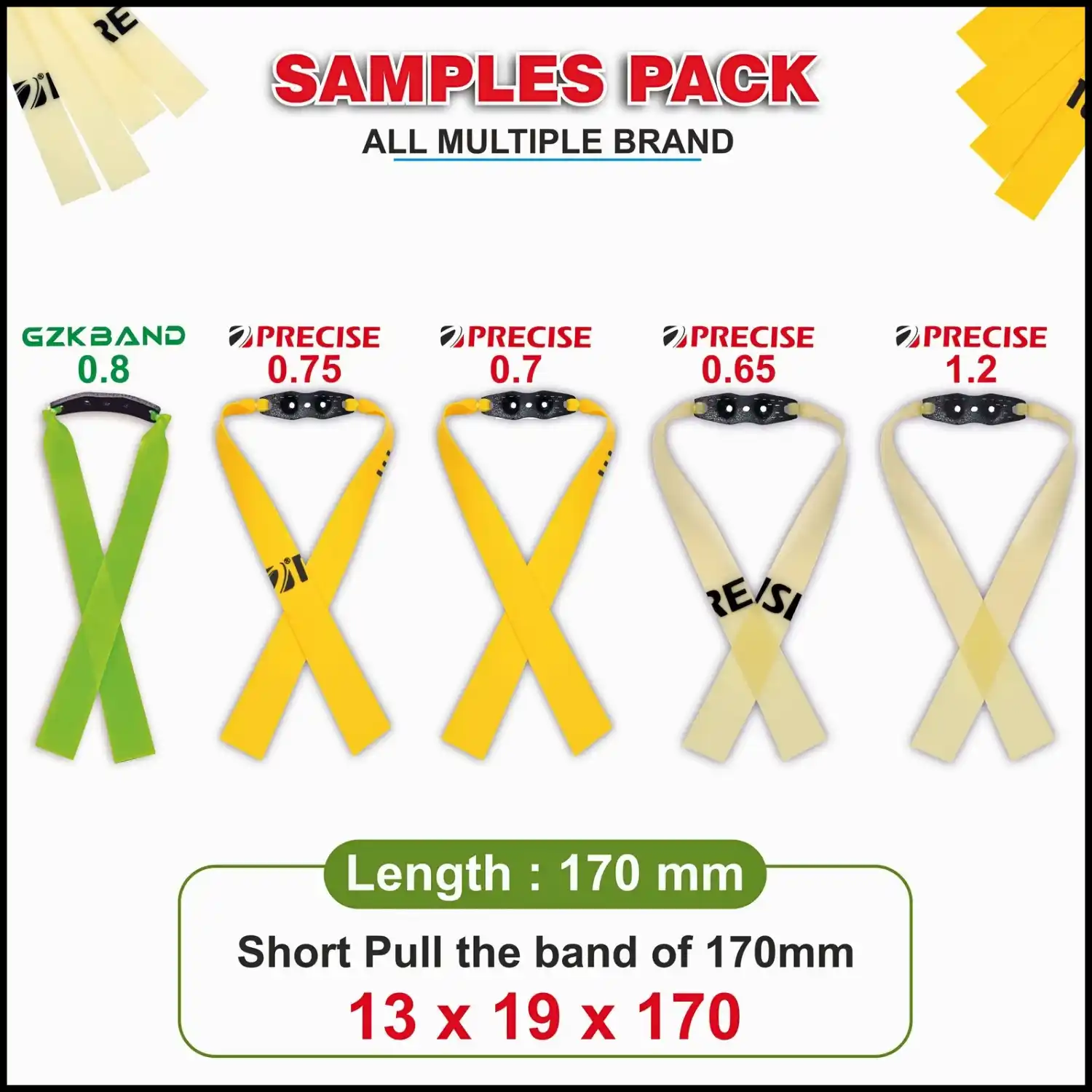 Slingshot Sample Pack Bands (5 Pieces) | Mixed High Elastic Latex Flatbands | Durable Replacement Rubber Bands for Hunting & Target Practice