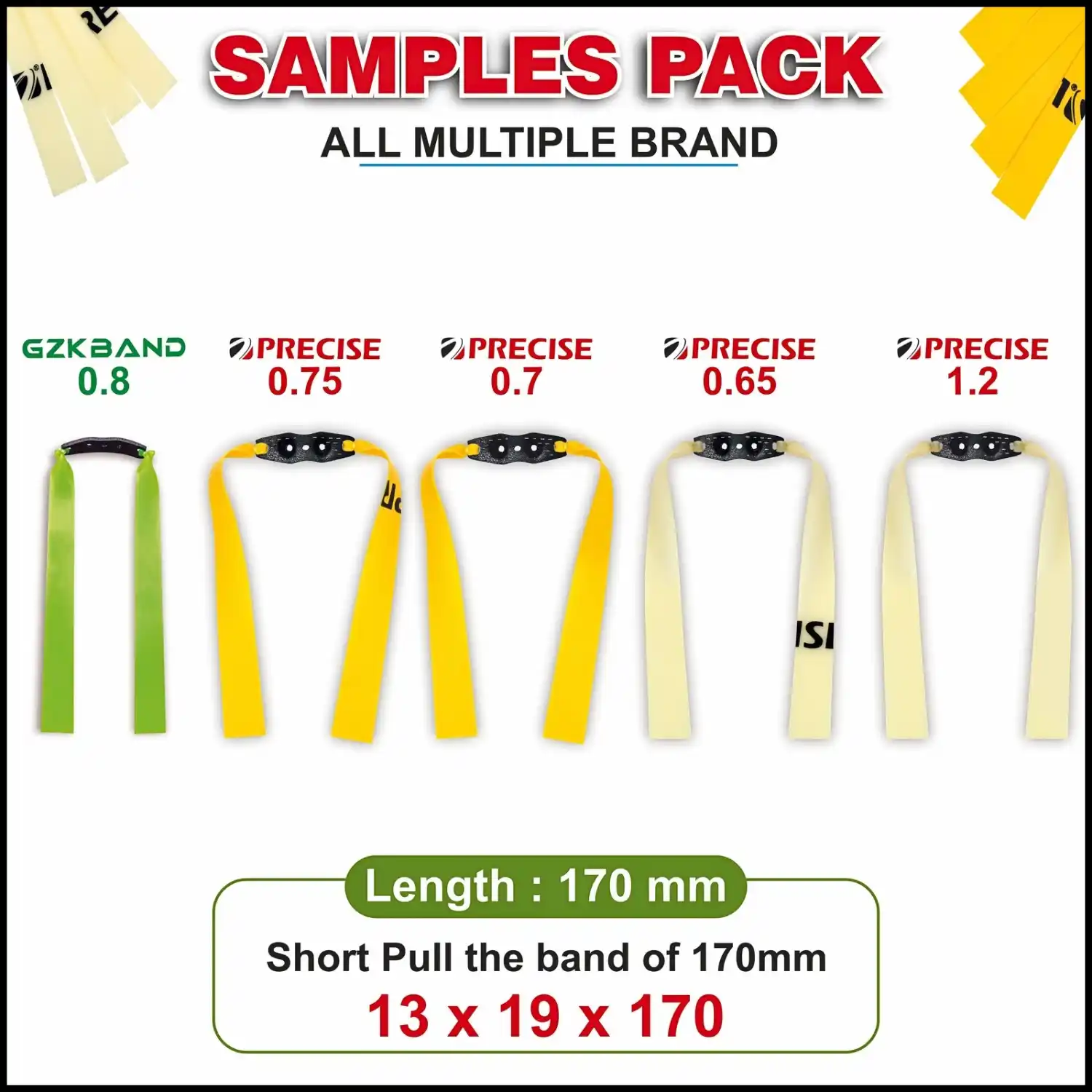 Slingshot Sample Pack Bands (5 Pieces) | Mixed High Elastic Latex Flatbands | Durable Replacement Rubber Bands for Hunting & Target Practice