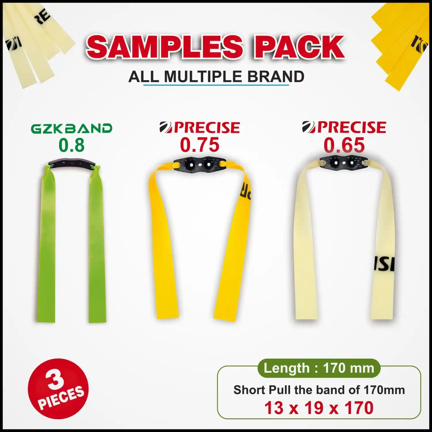 Slingshot Sample Pack Rubber Bands (3 Pieces) | Mixed High Elastic Latex Flatbands | Durable Replacement Bands for Hunting & Target Shooting