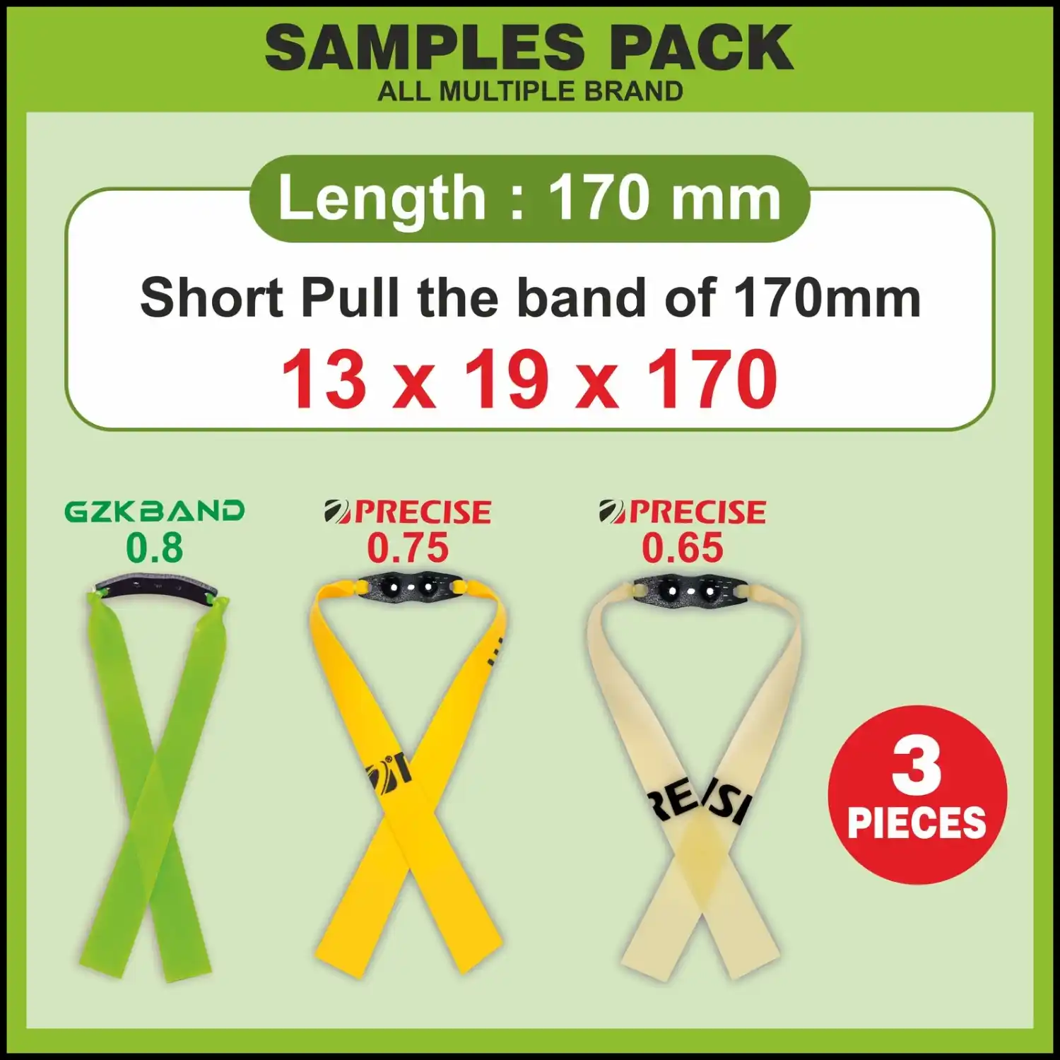 Slingshot Sample Pack Rubber Bands (3 Pieces) | Mixed High Elastic Latex Flatbands | Durable Replacement Bands for Hunting & Target Shooting