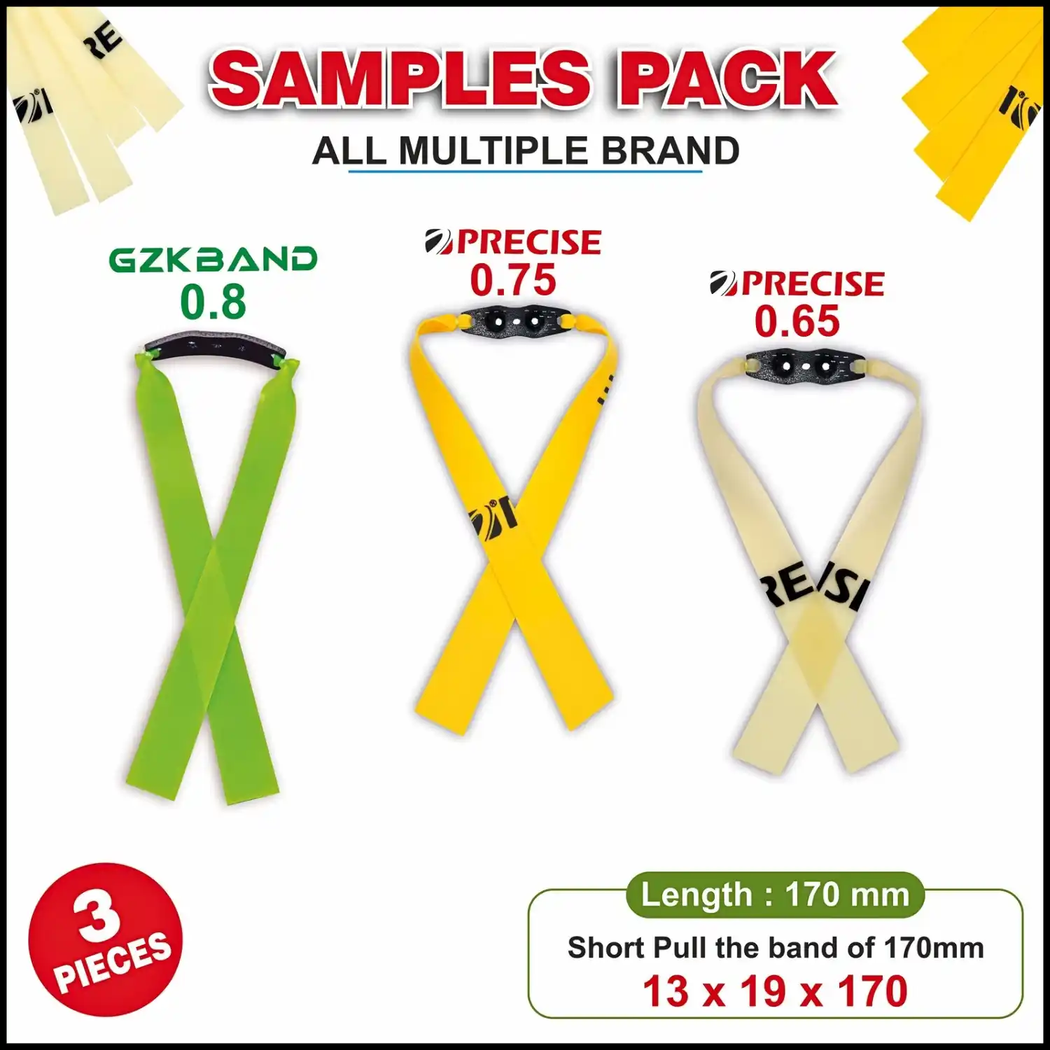 Slingshot Sample Pack Rubber Bands (3 Pieces) | Mixed High Elastic Latex Flatbands | Durable Replacement Bands for Hunting & Target Shooting