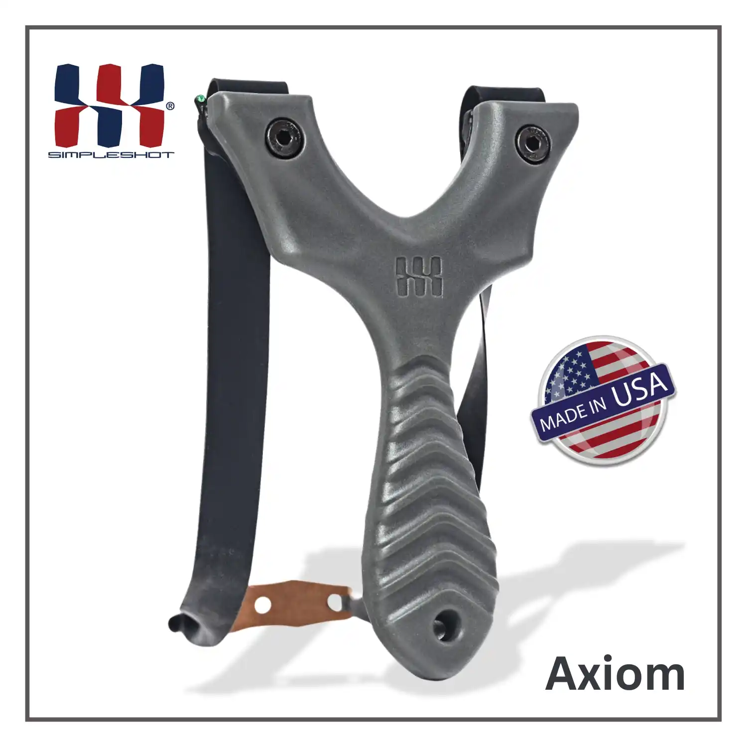 The Axiom Slate Colour has been a favorite among slingshot enthusiasts and tournament winners for years, now with modern Integrated Clips and Fiber Optic Sights.
