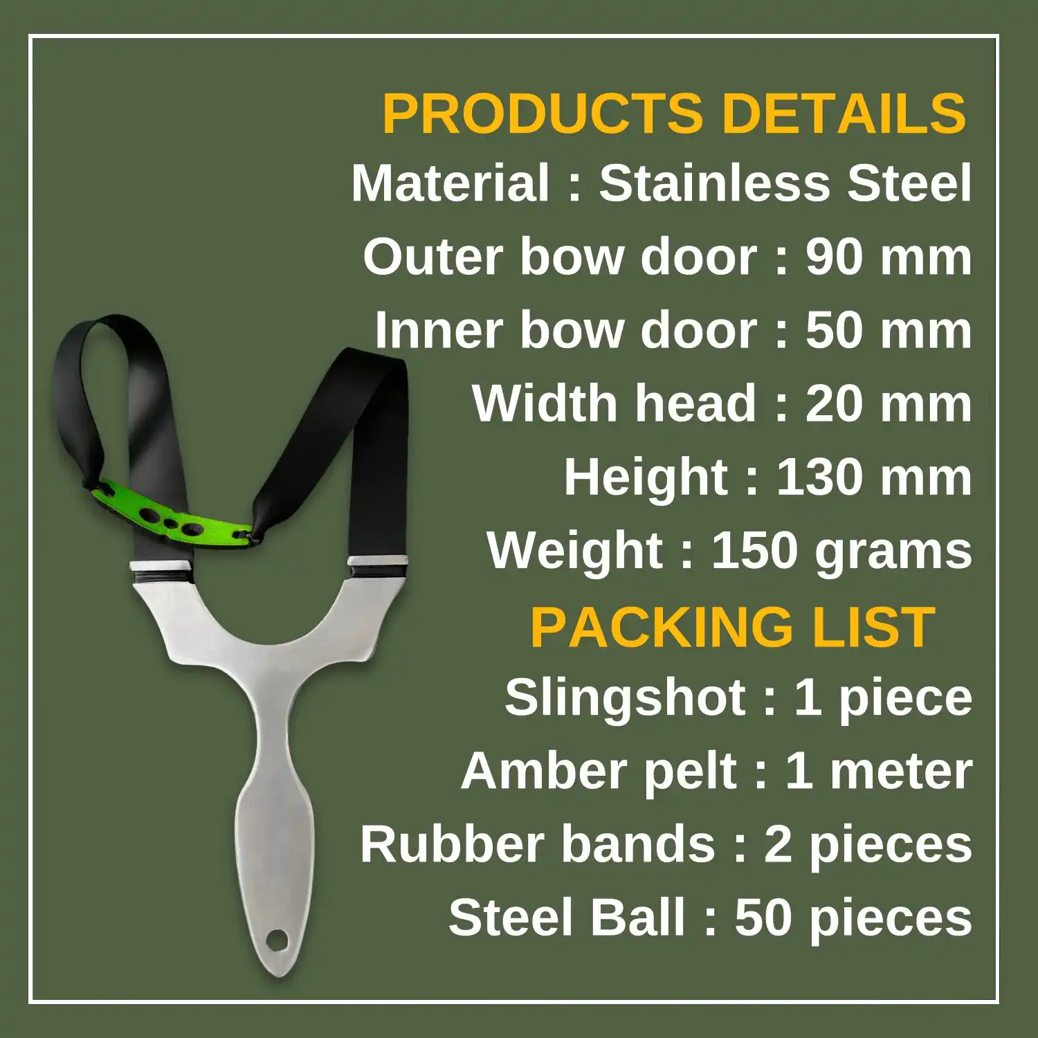 Outdoor Hunting Stainless Steel Slingshot / Gulel with Powerful Rubber | Model S50
