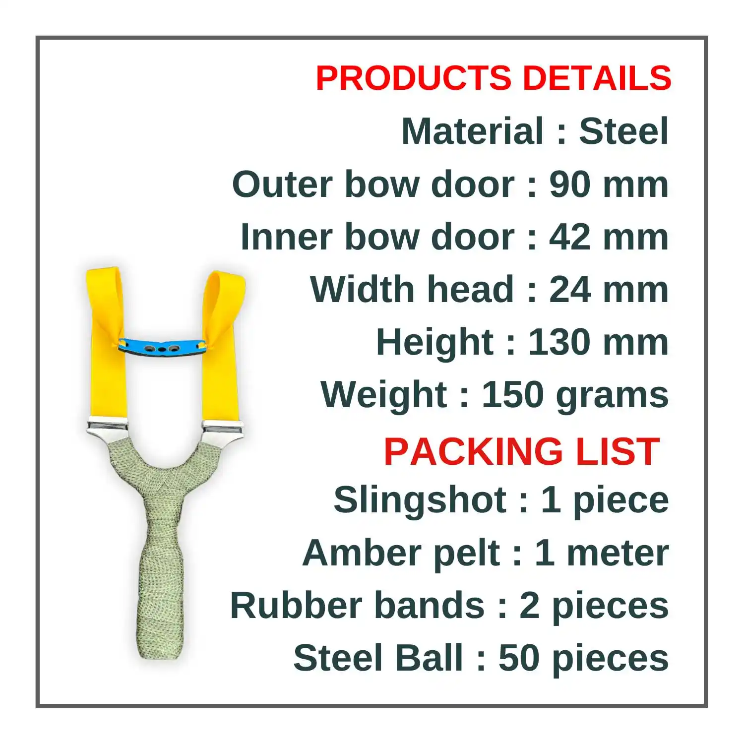 Light Weight Steel Slingshot for Easy Target with flat rubber band| Model S10