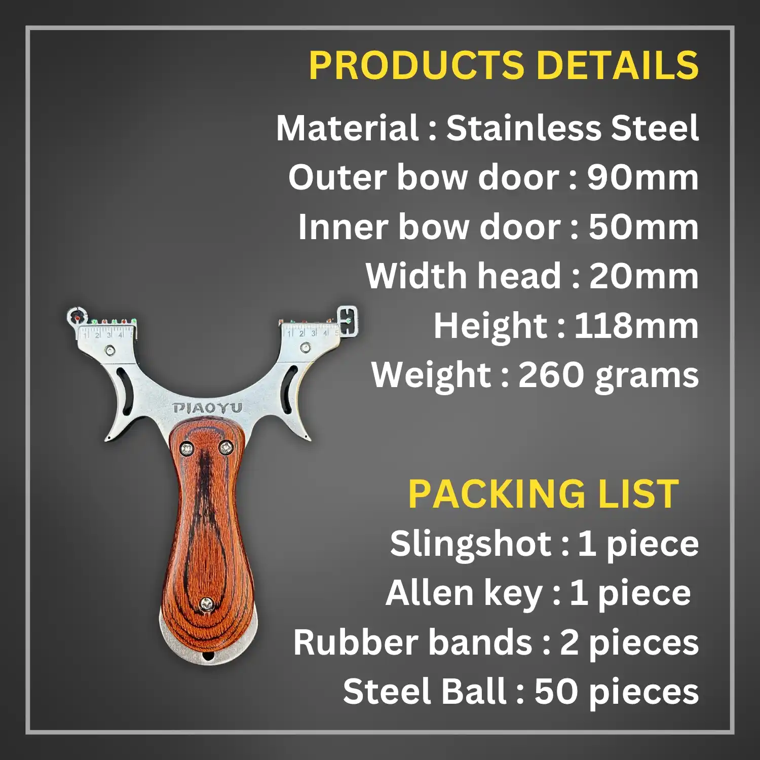 Easy Grip Stainless Steel Slingshot for Hunting with Flat Rubber Band | Model S36