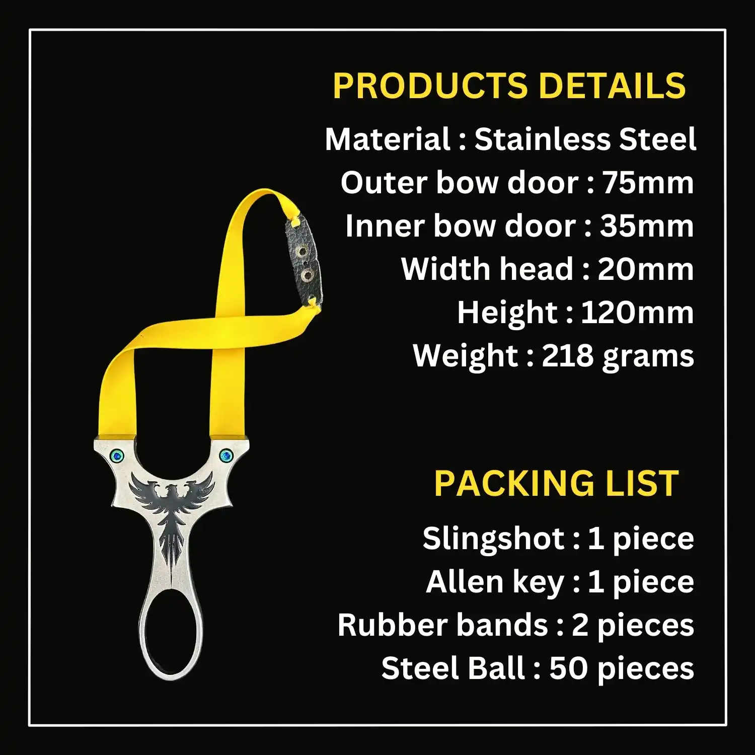 Powerful Stainless Steel Slingshot with Strong Rubber Band for Hunting | Model S2