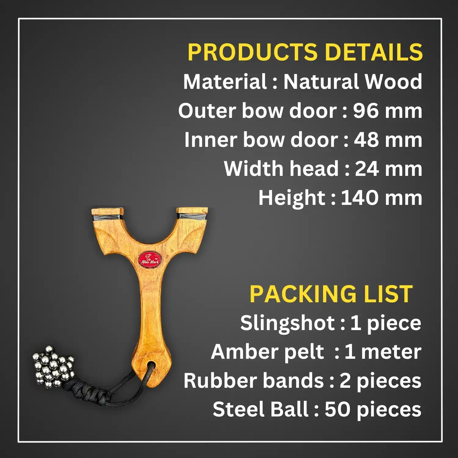Strong Natural Wooden Slingshot for Hunting and Targeting Darts with Flat Rubber Bands | Model S13
